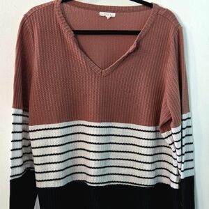 Maurices V-Neck Sweater in Pink, White, and Black